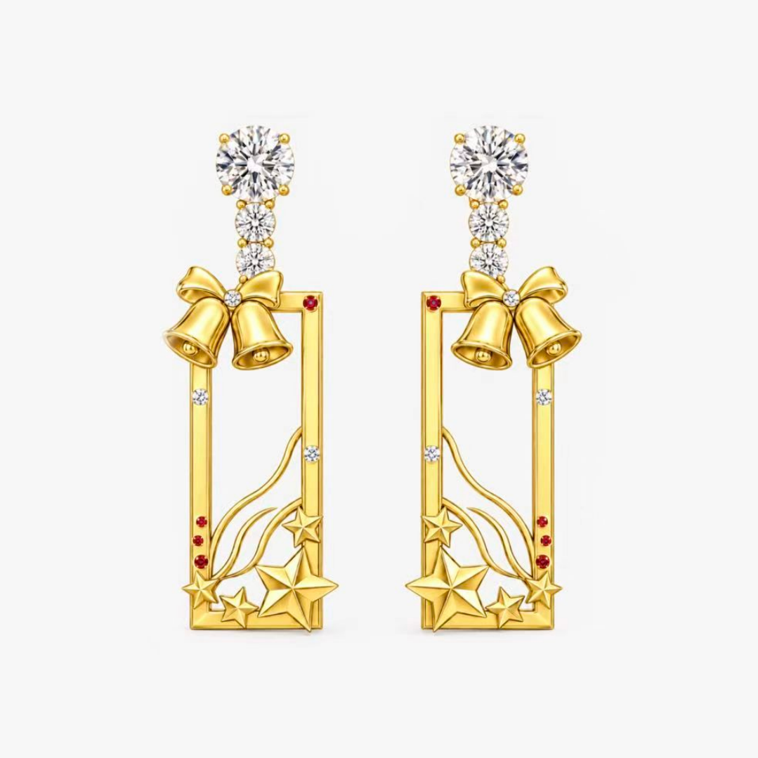 Original Design - Round Cut White Sapphire Dangle Earrings - 1 Pair