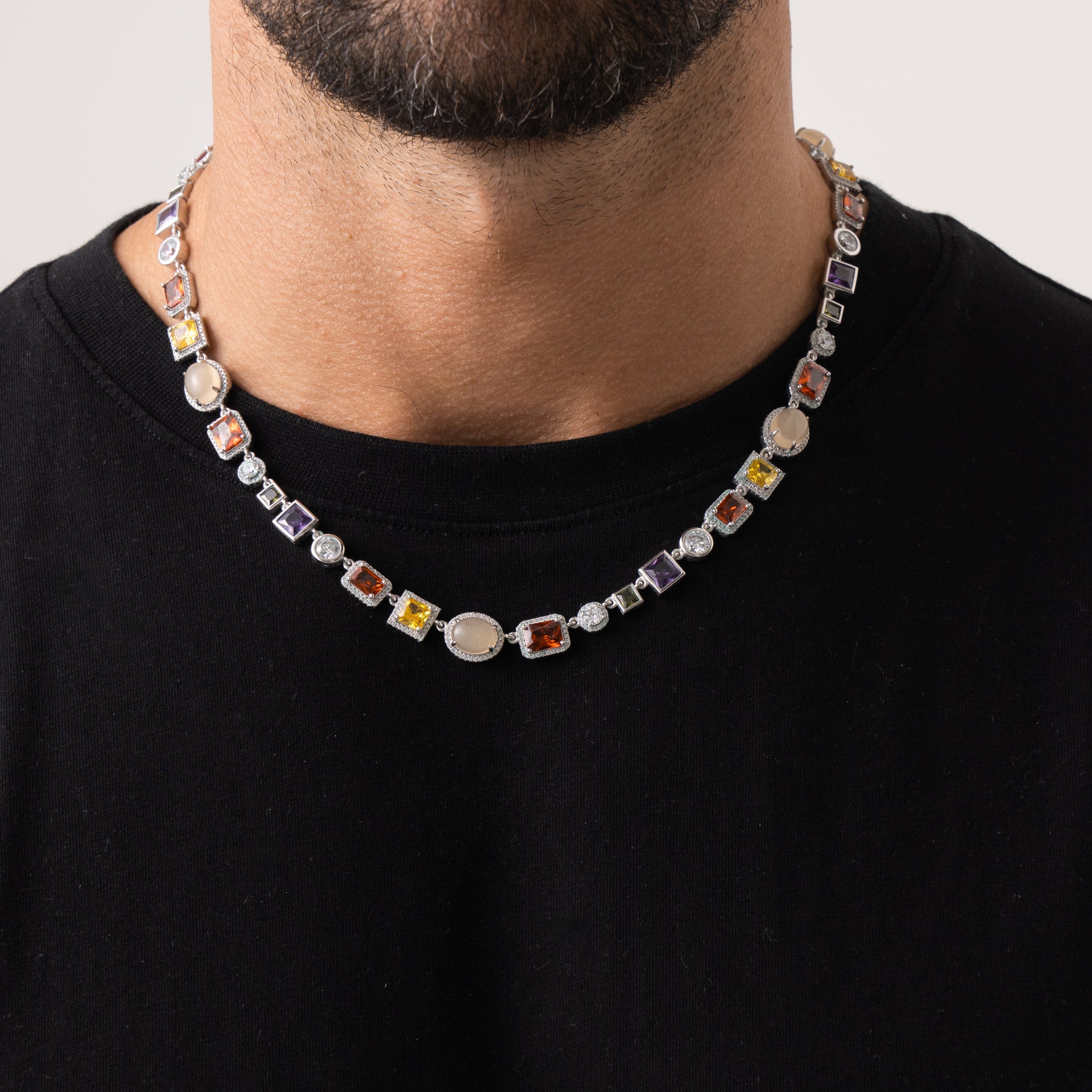 Men Mulit-Cut Opal&Rainbow Sapphire Necklace