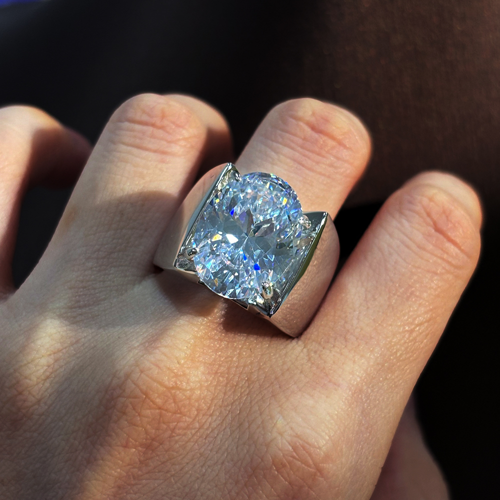 5ct Channel Setting Oval Cut White Sapphire Men's Ring