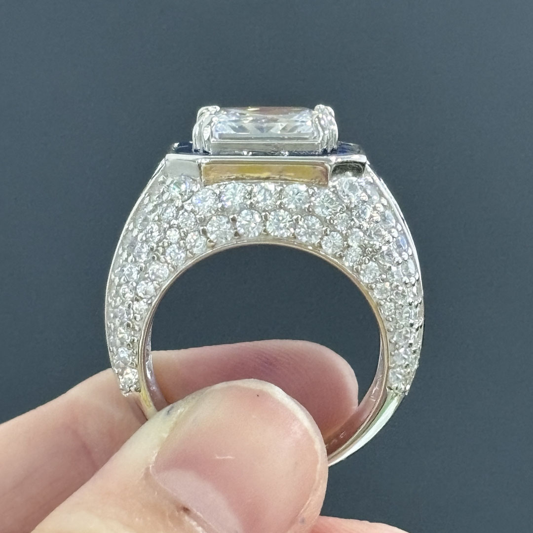 4ct Sapphire Halo Emerald Cut White Sapphire Men's Ring