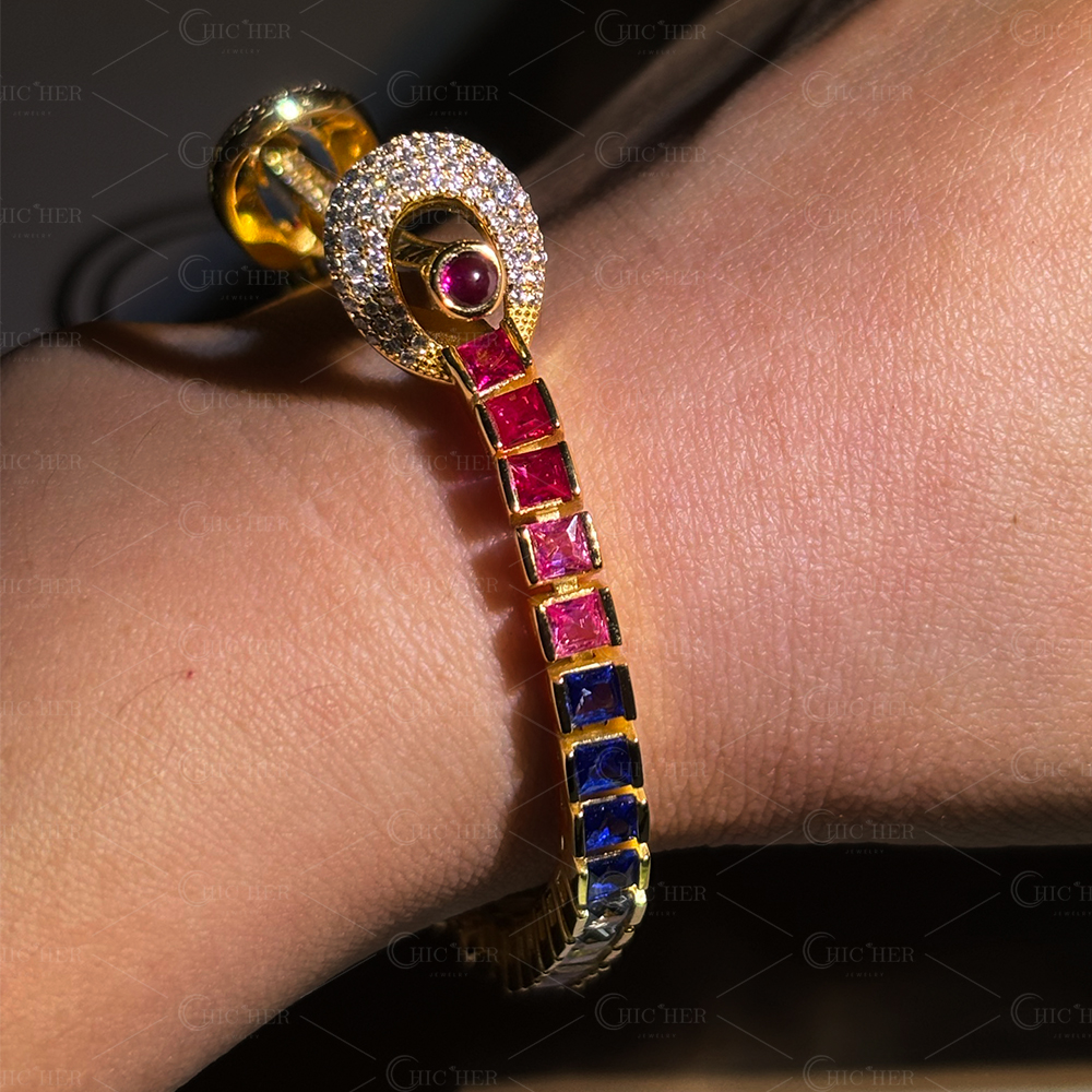 Princess Cut Rainbow Sapphire Tennis Bracelet