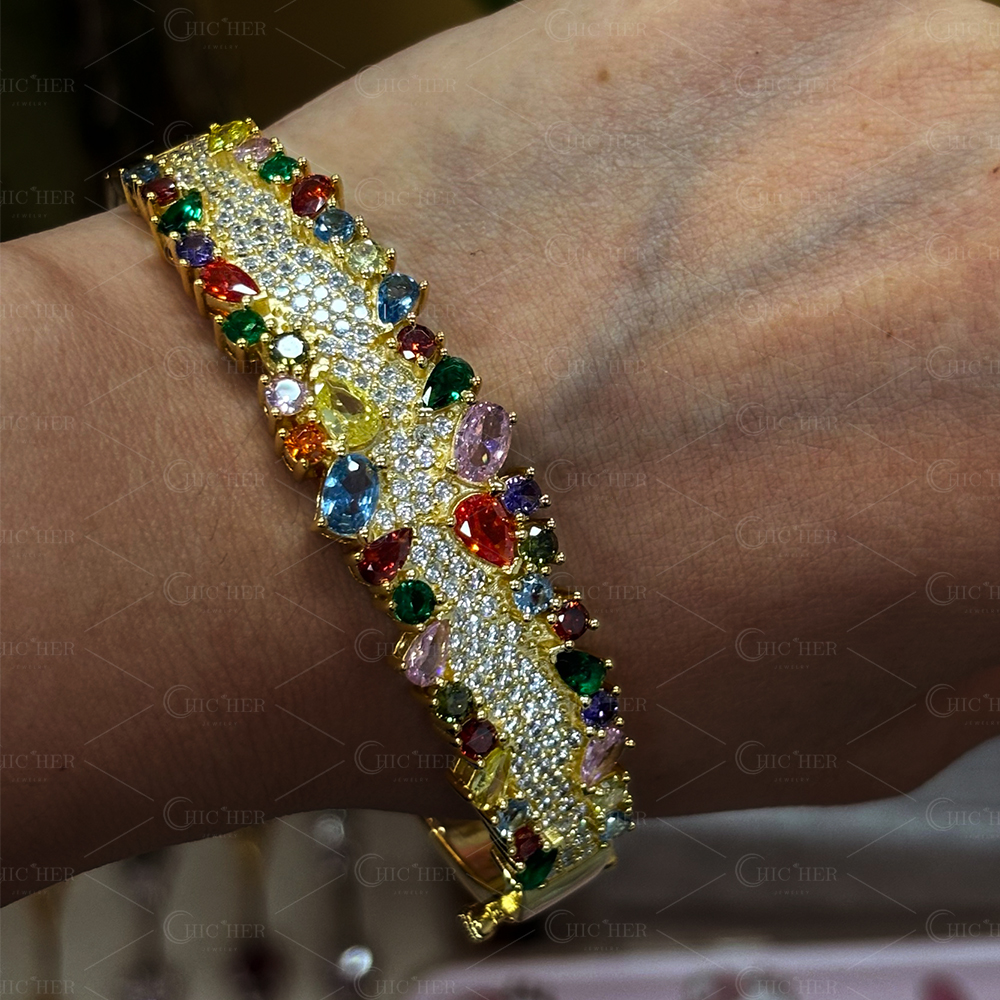 Fashion Pear&Round Cut Multi Sapphire Bangle Bracelet