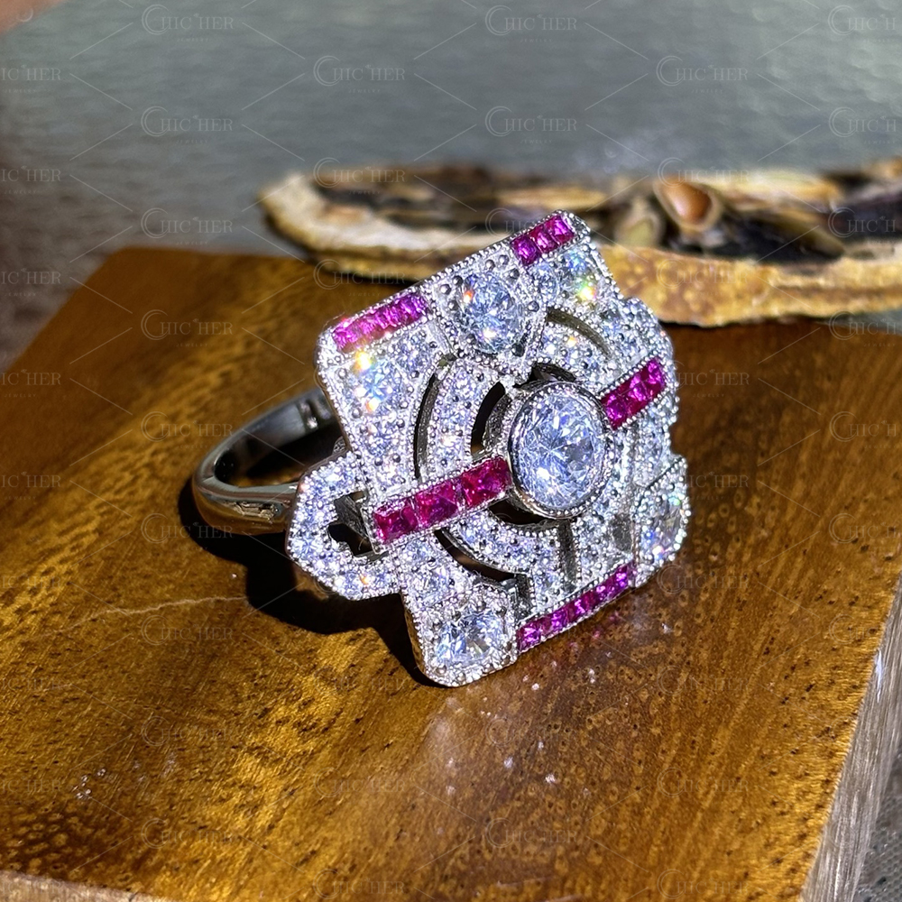 Art Deco 1ct Round Cut White Sapphire Cocktail Ring