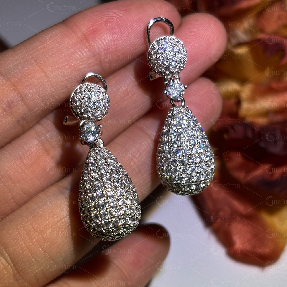 Sparkling Round Cut White Sapphire Teardrop Earrings