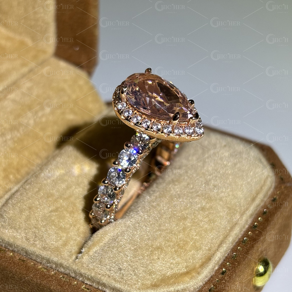 6ct Halo Pear Cut Pink Sapphire Engagement Ring