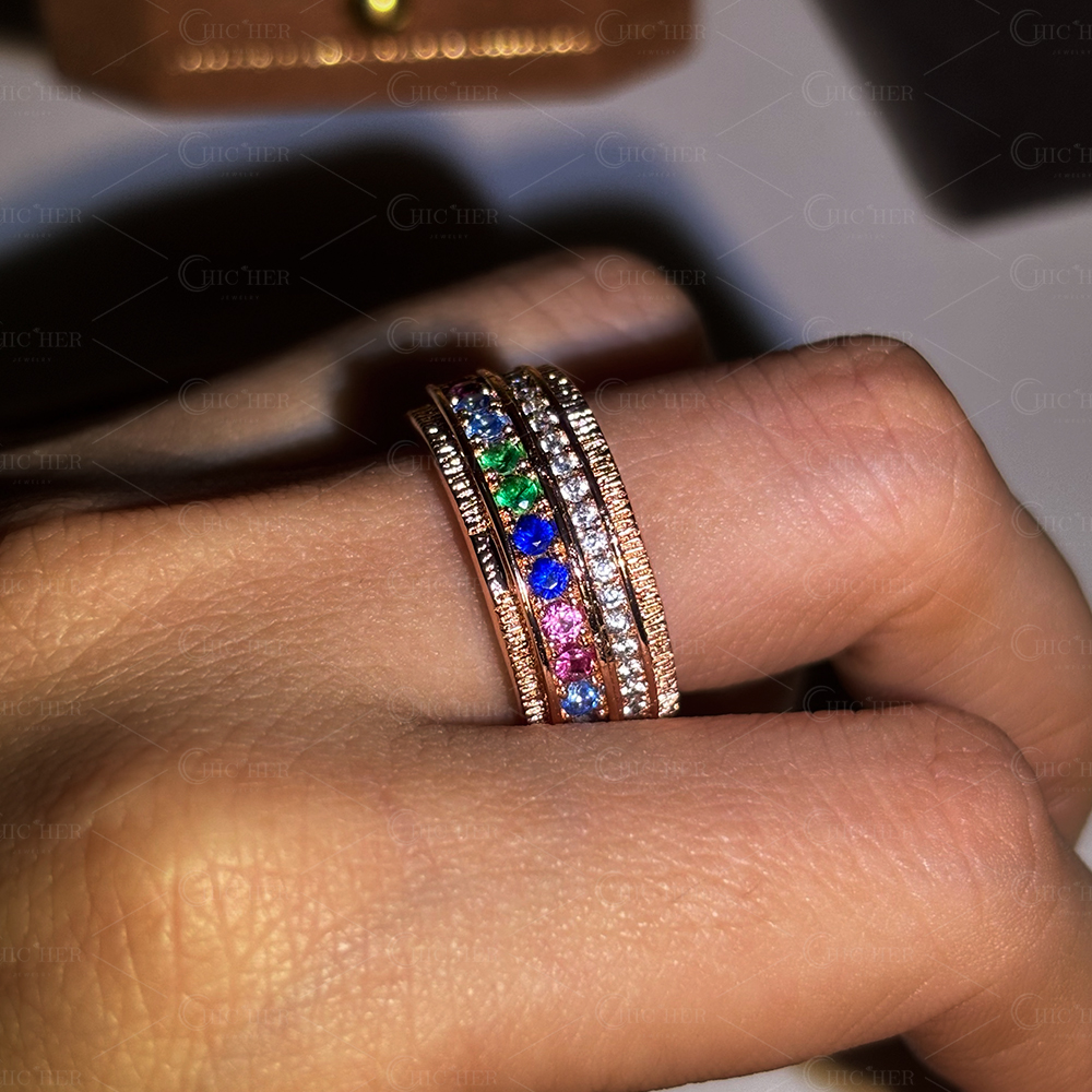 Channel Setting 1.68ct Rainbow Sapphire Wedding Band