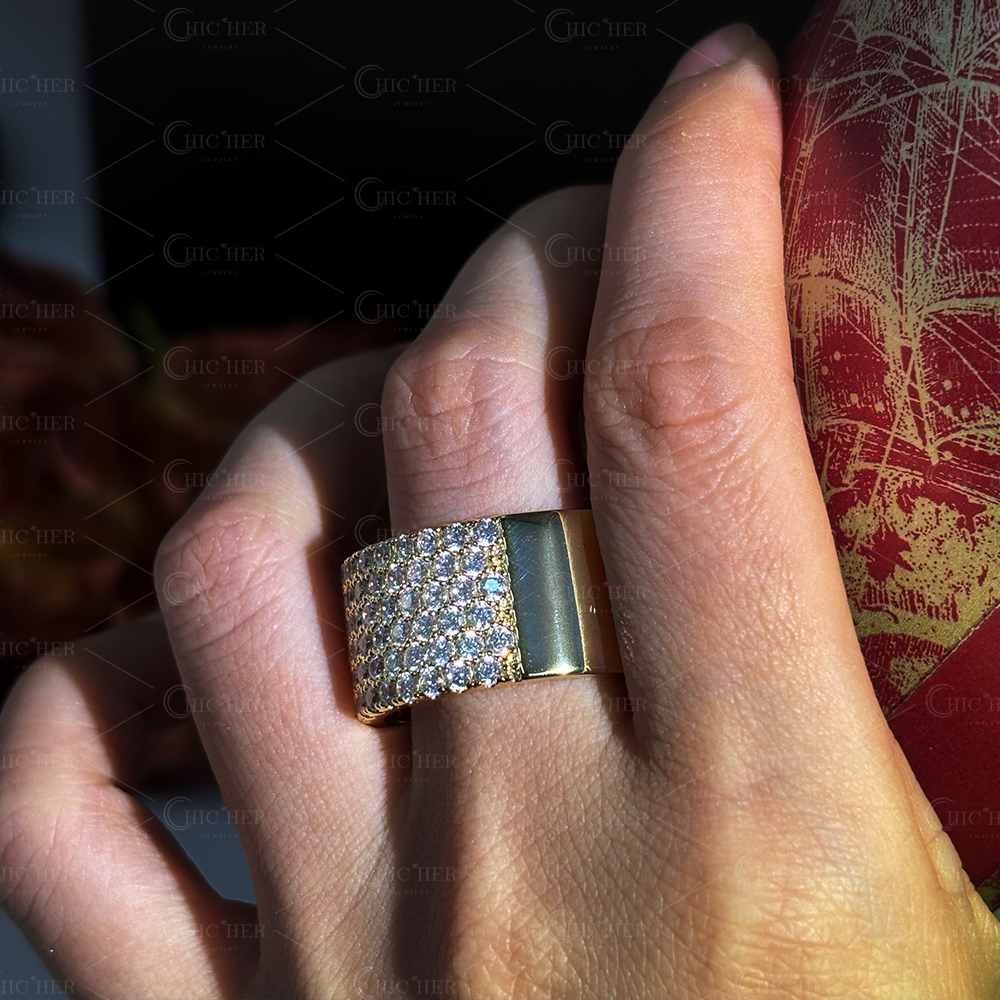 Pave Setting 3.8ct Round Cut White Sapphire Wedding Band For Men