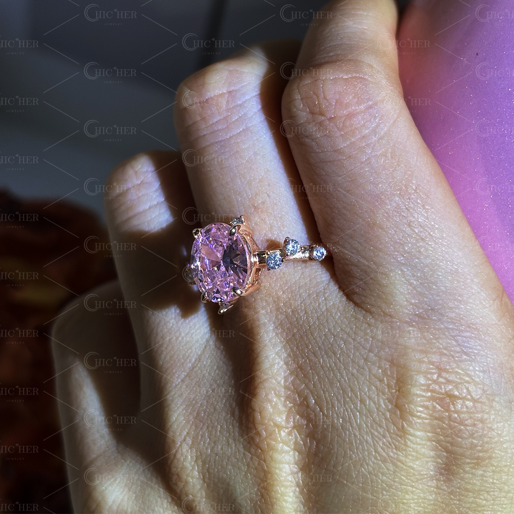 3ct Oval Cut Pink Sapphire Engagement Ring