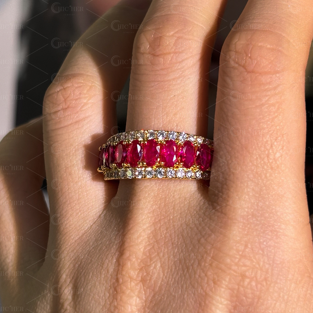 5ct Oval Cut Ruby Sapphire Half Eternity Ring