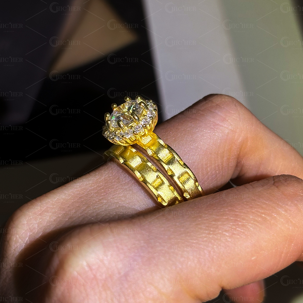 2ct Round Cut White Sapphire Wedding Set in Gold Plating