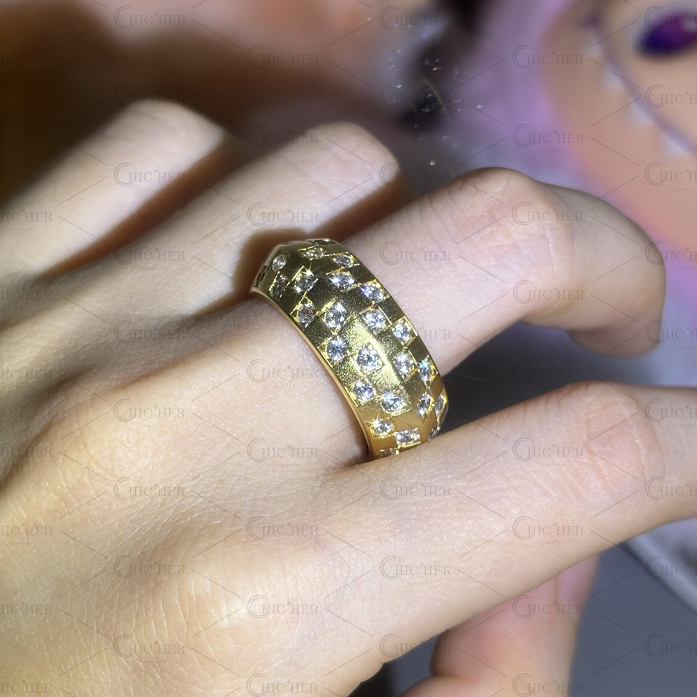 Grid Design 1.3ct Round Cut White Sapphire Men's Band