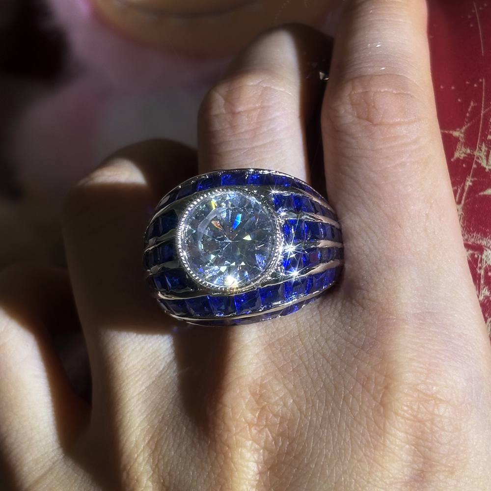 Bezel Setting 5ct Round Cut White Sapphire Cocktail Ring