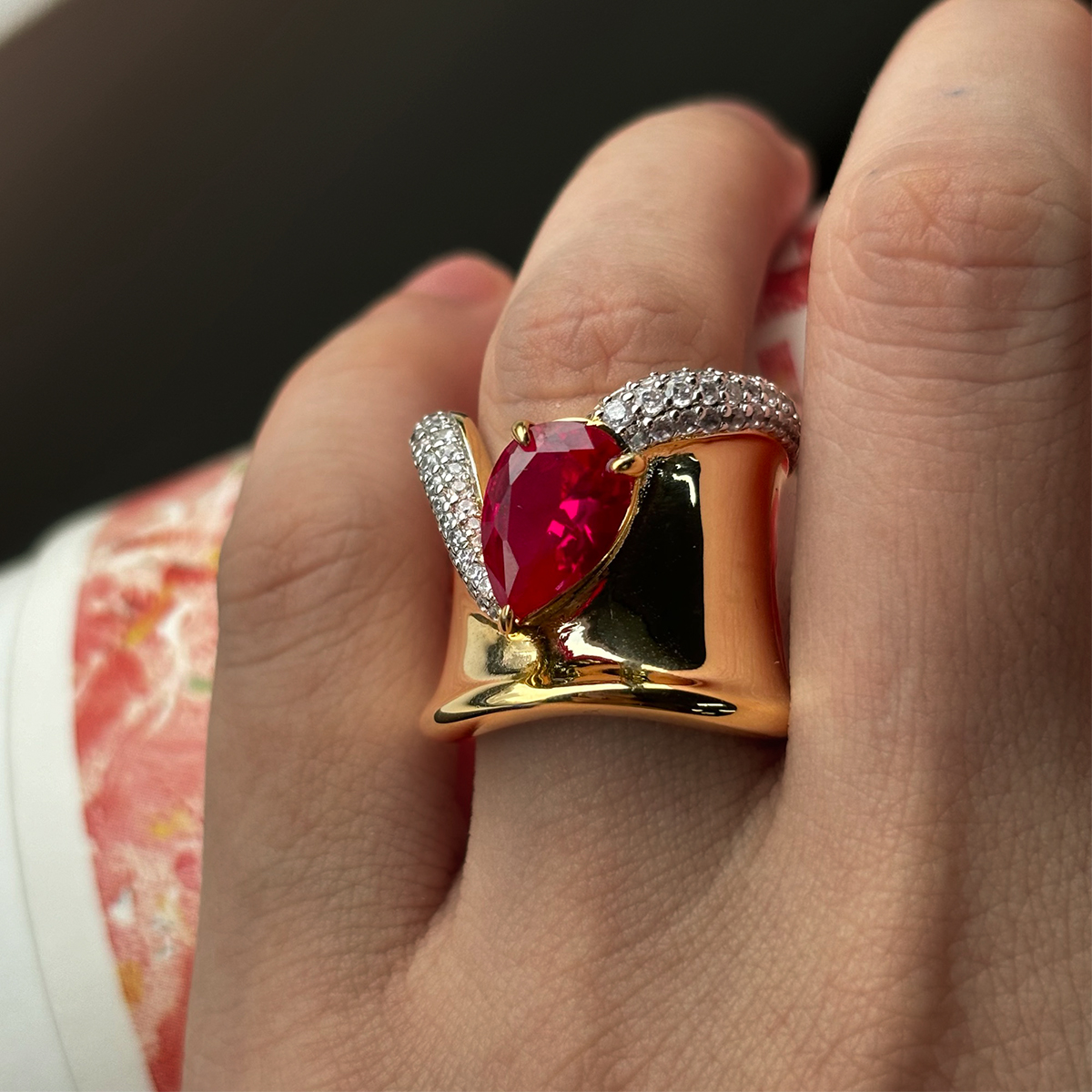 Luxury 3ct Pear Cut Ruby Sapphire Cocktail Ring