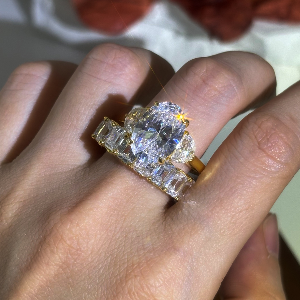 4ct Oval Cut White Sapphire Wedding Set / 2pcs