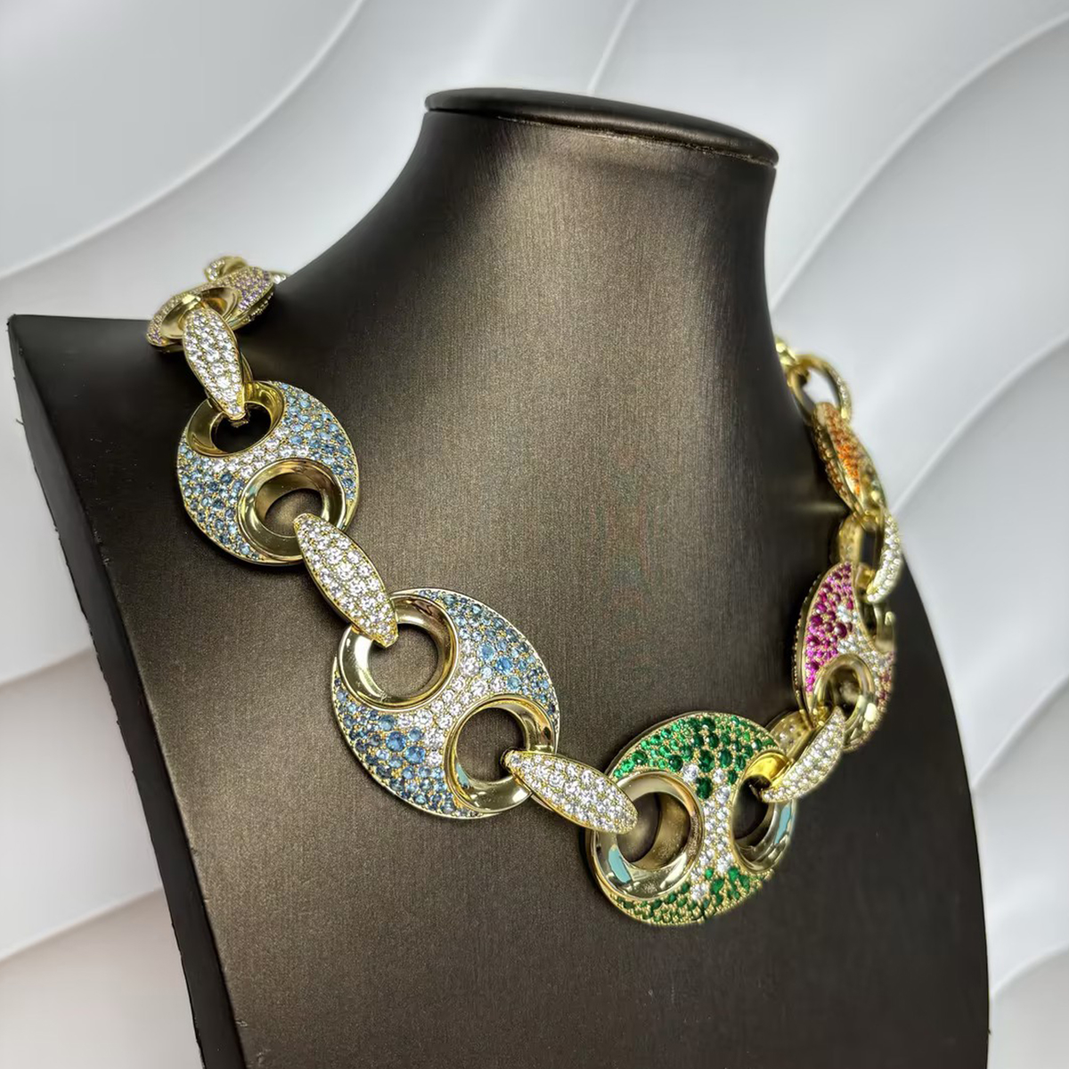 Round Cut Multi-Color Sapphire Bold Hip-Hop Necklace