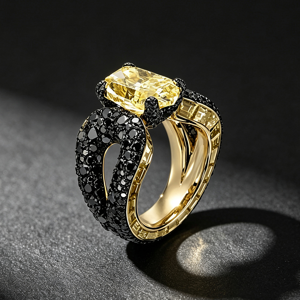 Cushion Cut Yellow Sapphire & Black Sapphire Men’s Ring