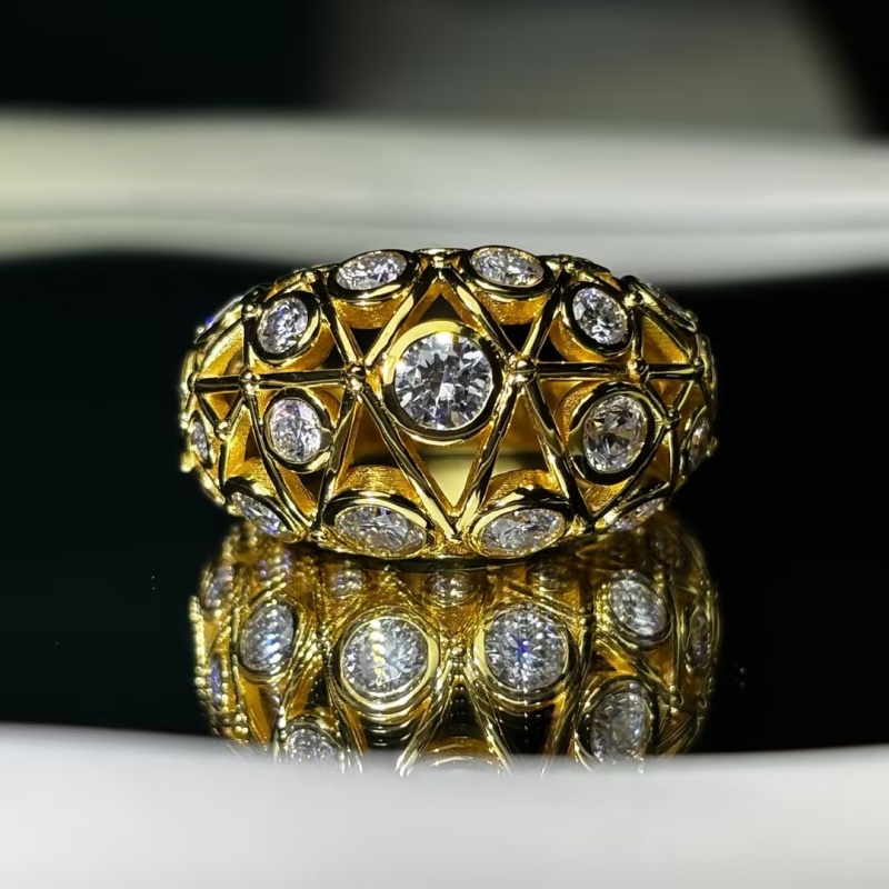 Original Design - Round Cut Moissanite Hollow Wedding Band