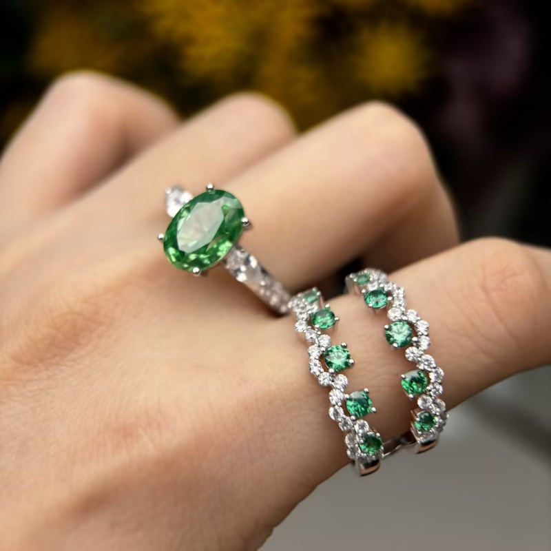 Original Design - 2ct Oval Cut Green Sapphire Wedding Set（2pcs）