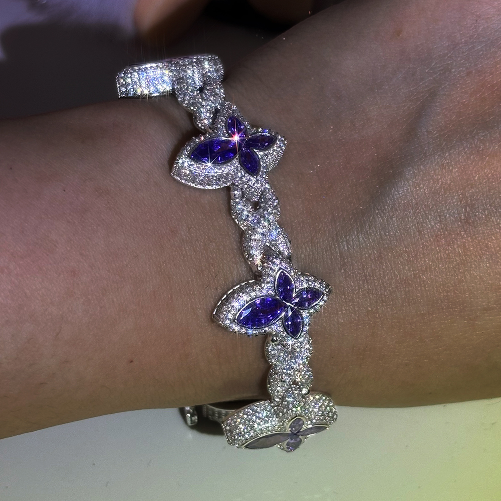 Marquise Cut Amethyst Sapphire Chain Bracelet For Men