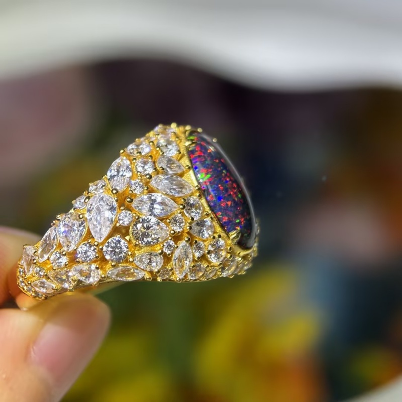 6.75ct Oval Cut Black Opal Sapphire Cocktail Ring