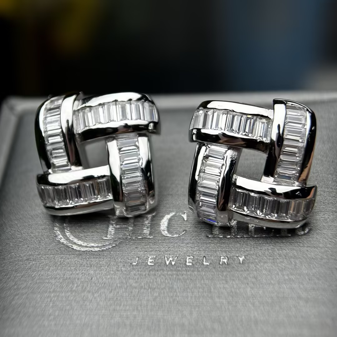 Emerald Cut White / Blue / Ruby Sapphire Weave Stud Earrings
