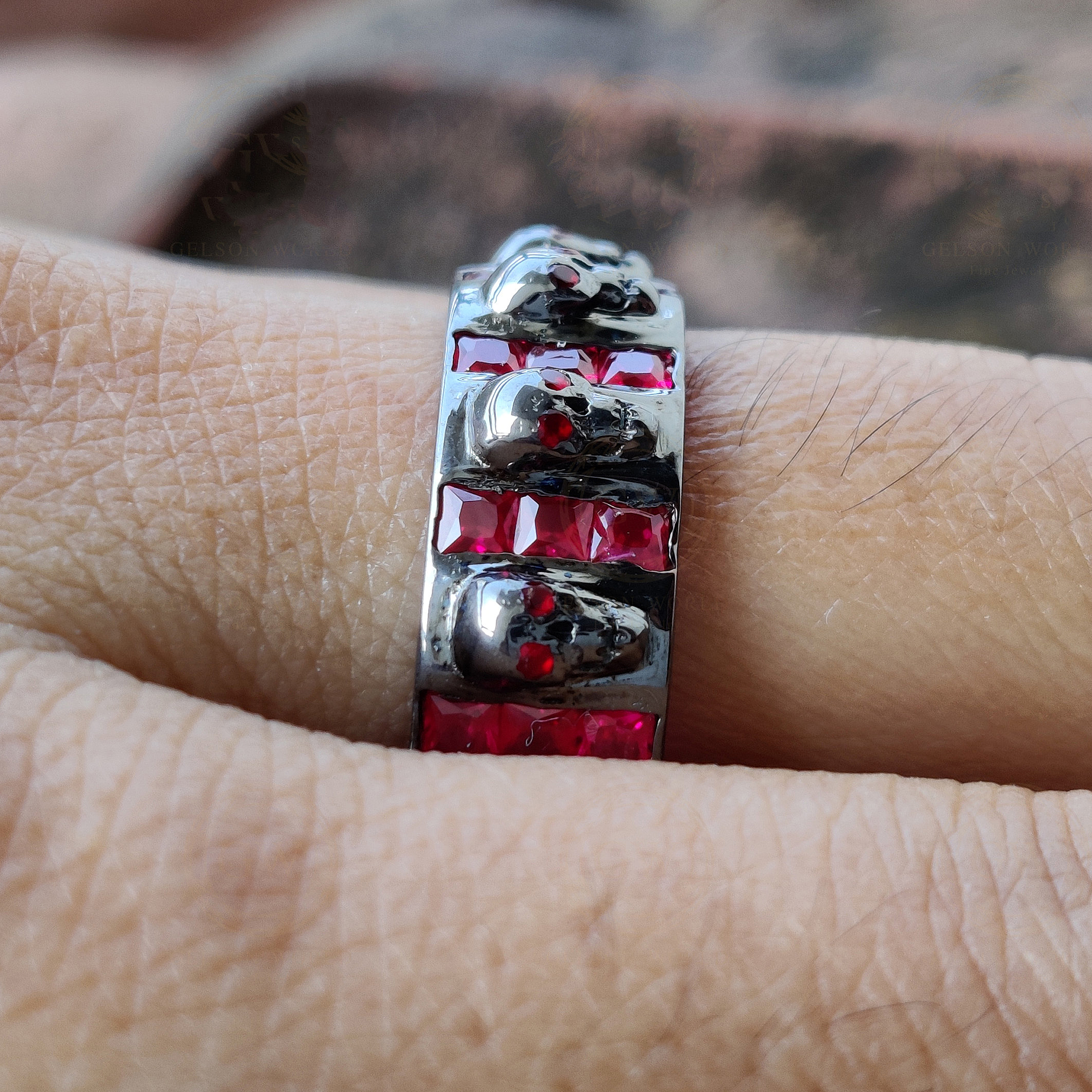 8mm Wide Unique Gothic Skull Sterling Silver Ring