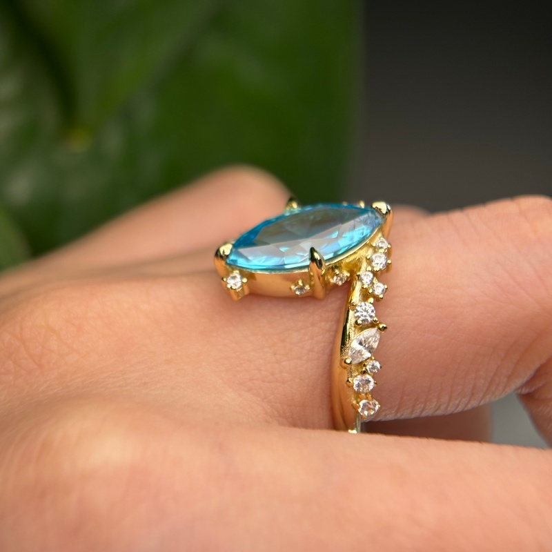 3ct Marquise Cut Fancy Aquamarine Sapphire Engagement Ring