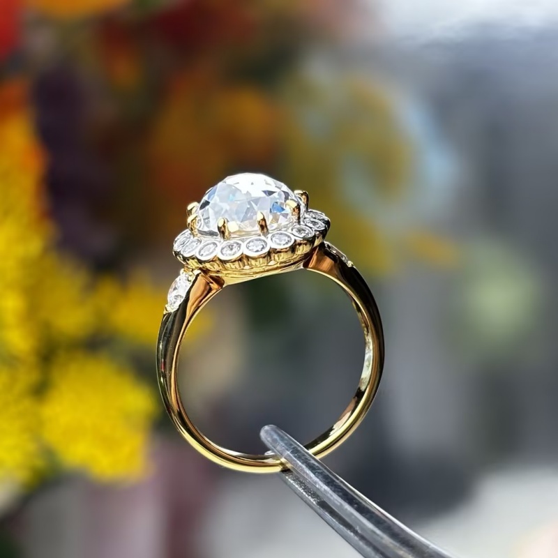 Art 3ct Round Rose Cut White Sapphire Engagement Ring
