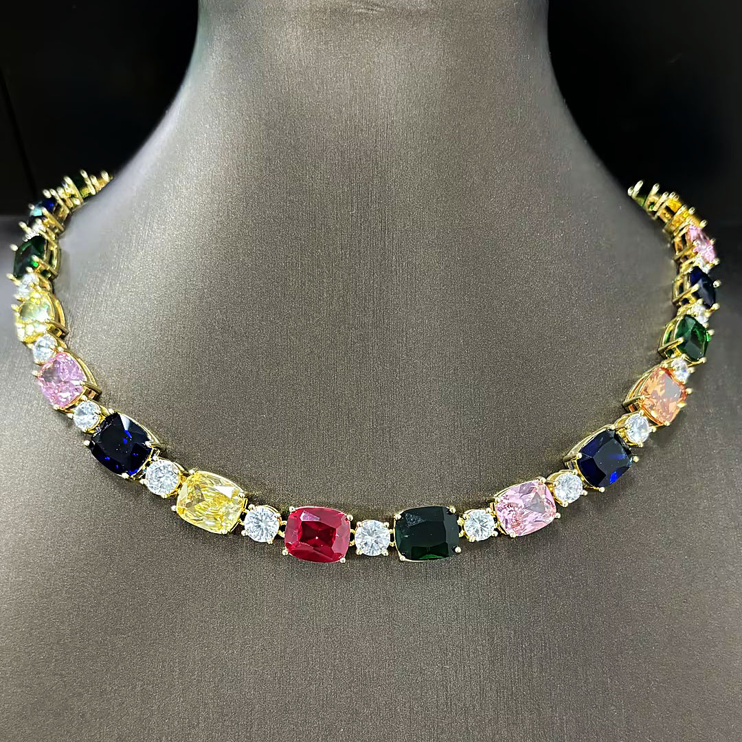 Cushion Cut Rainbow Sapphire Necklace