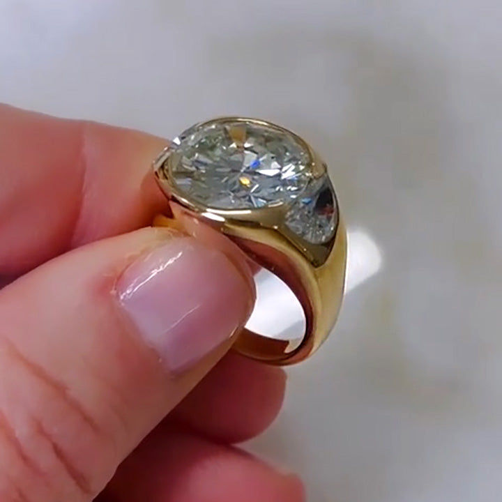 4ct Round Cut Gold Three Stone Engagement Ring