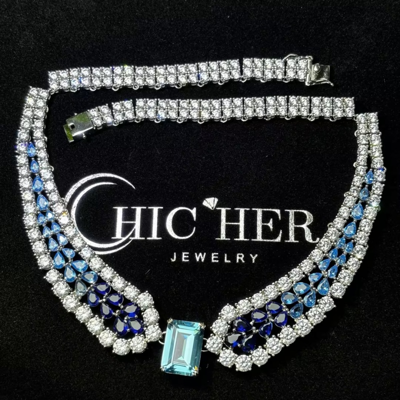 Luxury Aquamarine Choker Necklace For Women