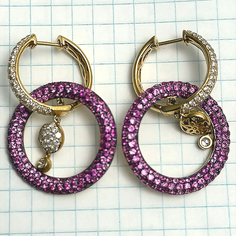 Micro Pave Setting Pink&White Sapphire Hoop Earrings