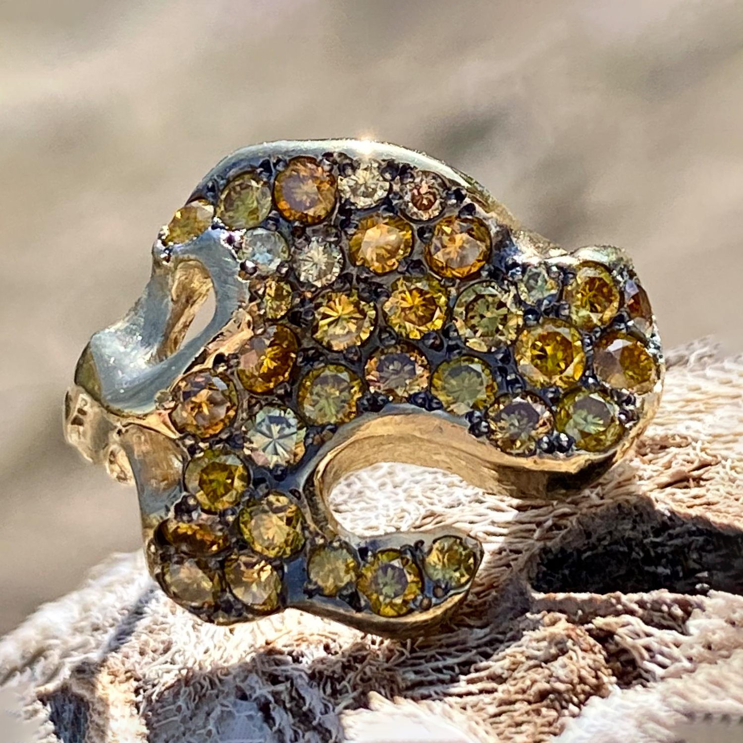Freeform Lava Pool Ring with 1.16 Carats Yellow Spectrum Sapphire