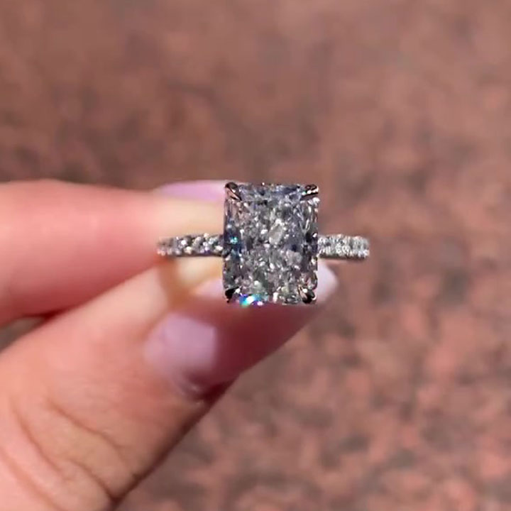 6ct Under Halo Radiant Cut Diamond Engagement Ring