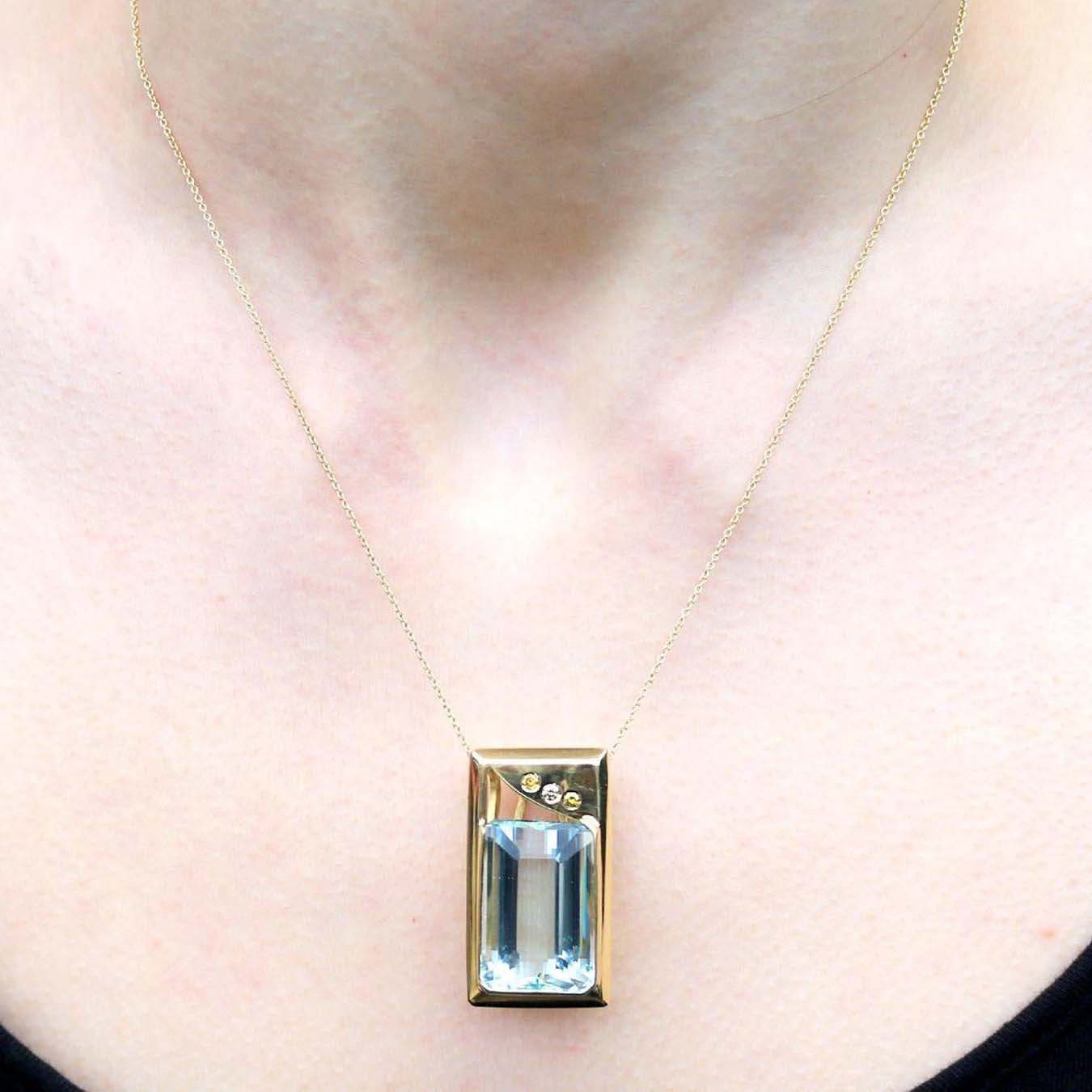 Baguette Cut Aquamarine&Diamond Pendant Necklace