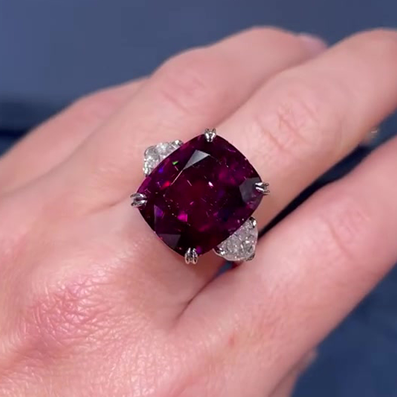 4ct Cushion Cut Ruby Sapphire Three Stone Ring