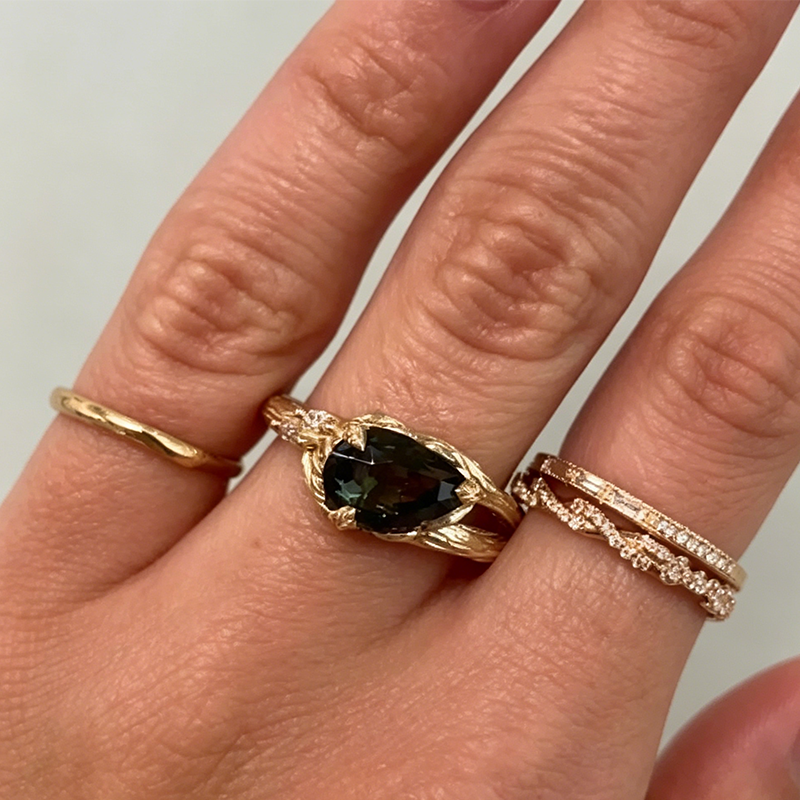 2.25ct Marquise Cut Green Sapphire Asymmetric Split Shank Cocktail Ring