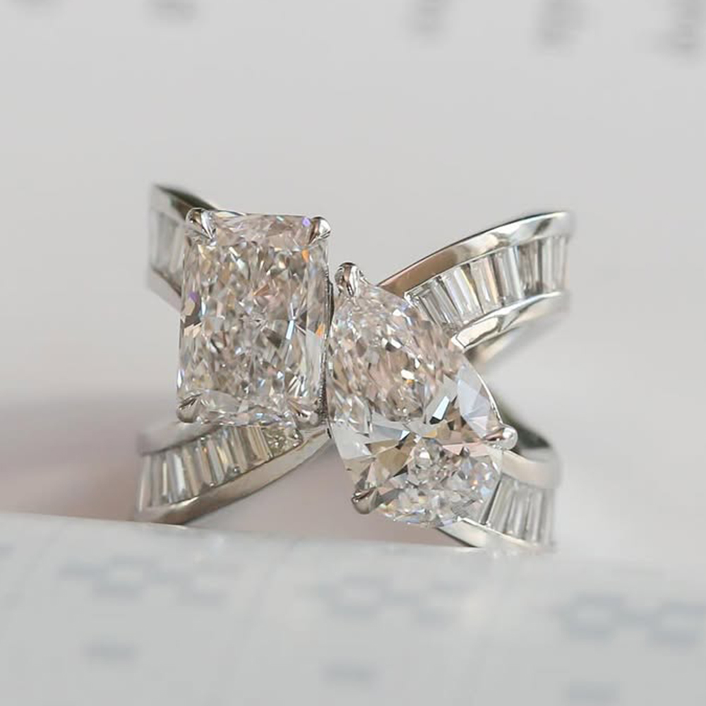 Radiant&Emerald&Pear Cut White Sapphire Band