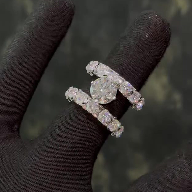 Round Cut White Sapphire Full Diamond Wedding Band