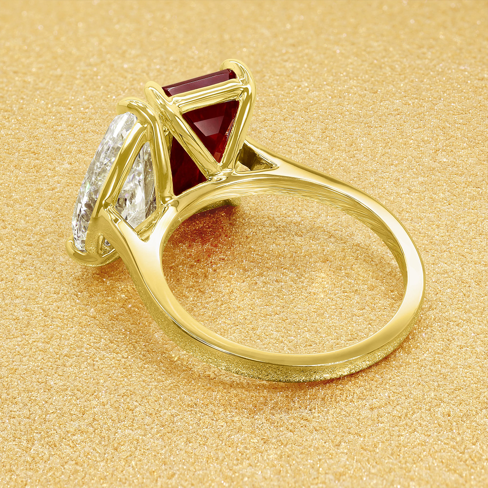 Toi et Moi 3ct Emerald&Pear Cut Ruby&White Sapphire Engagement Ring