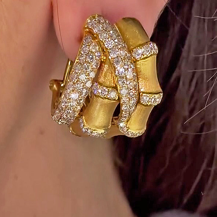 3.25ct Bamboo Round Cut White Sapphire Ring&Earrings