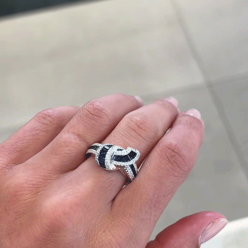 Fashion 7.25ctw Baguette Cut Blue & Round Cut White Sapphire Tight Knot Wedding Band