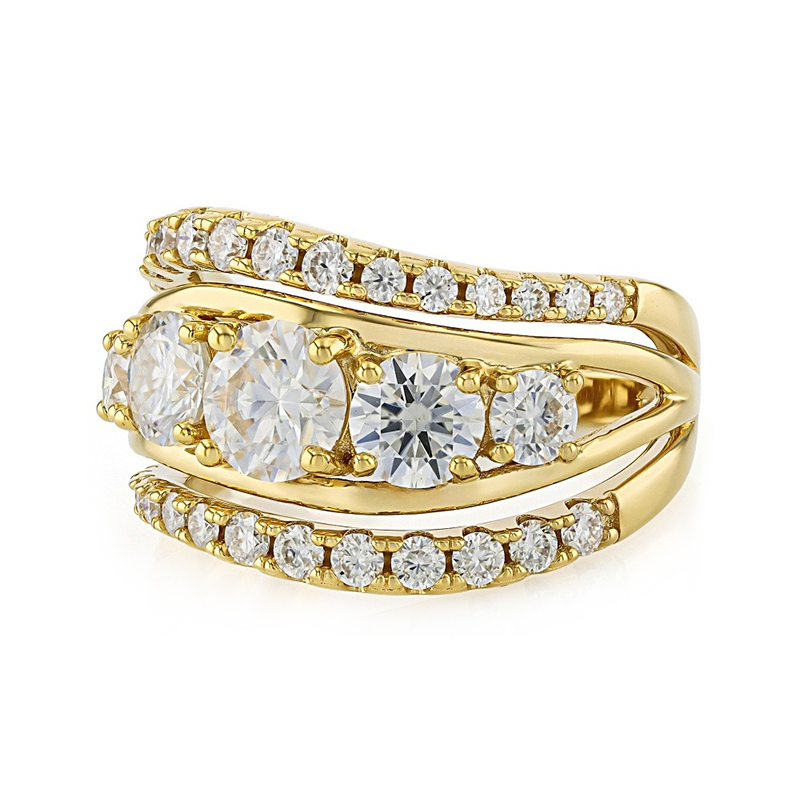 Swirl Pave White Sapphire Round Cut Wedding Band