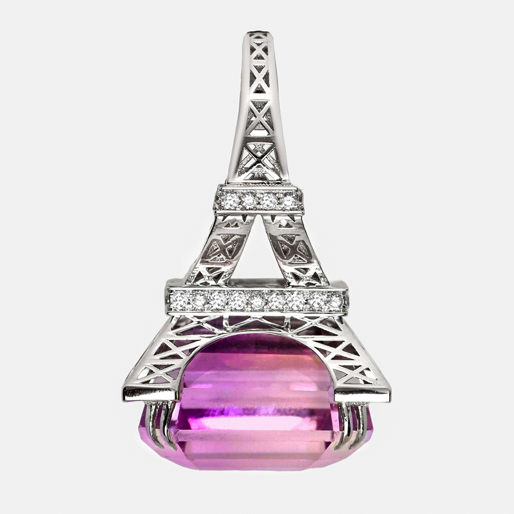 Eiffel Tower Design 18ct Emerald Cut Kunzite Sapphire Cocktail Ring
