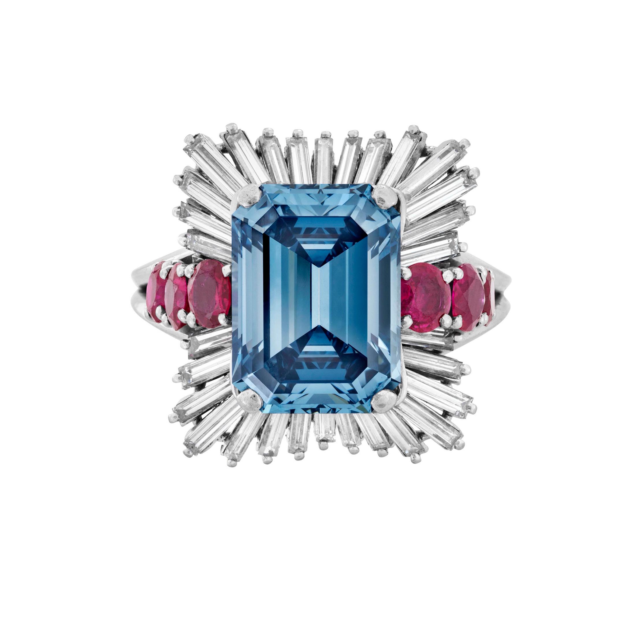 Luxury 6ct Emerald Cut Blue Sapphire Engagement Ring