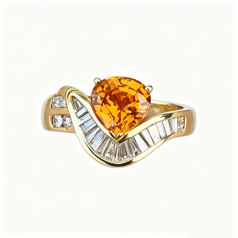 1.5ct Pear Cut Orange Sapphire Herringbone Cocktail Ring