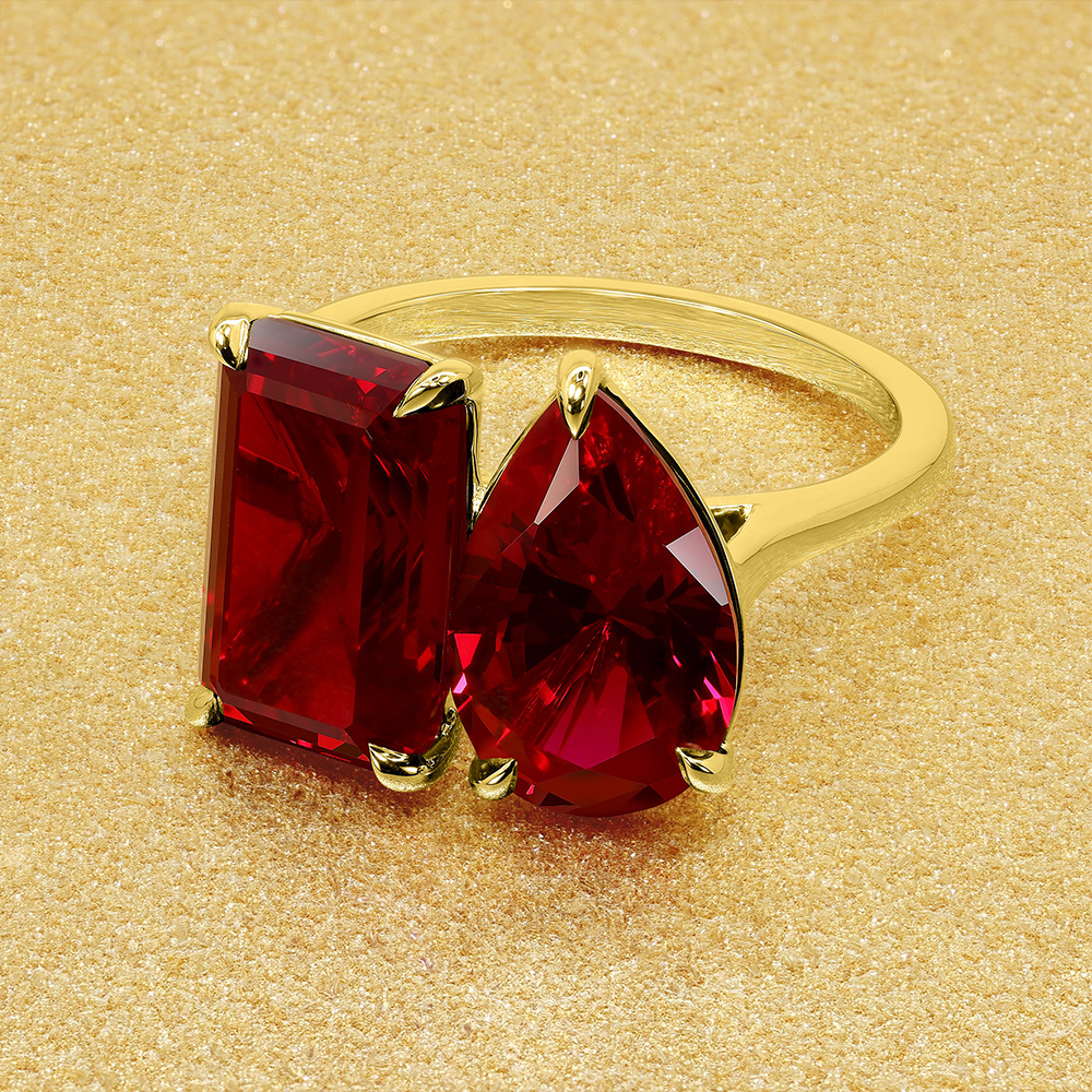Toi et Moi 3ct Emerald&Pear Cut Ruby Sapphire Engagement Ring