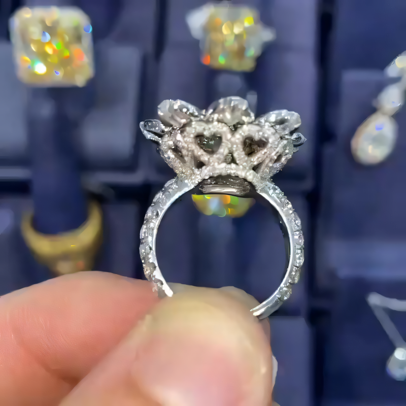 3.5ct Radiant Cut Green Sapphire Floral Design Cocktail Ring