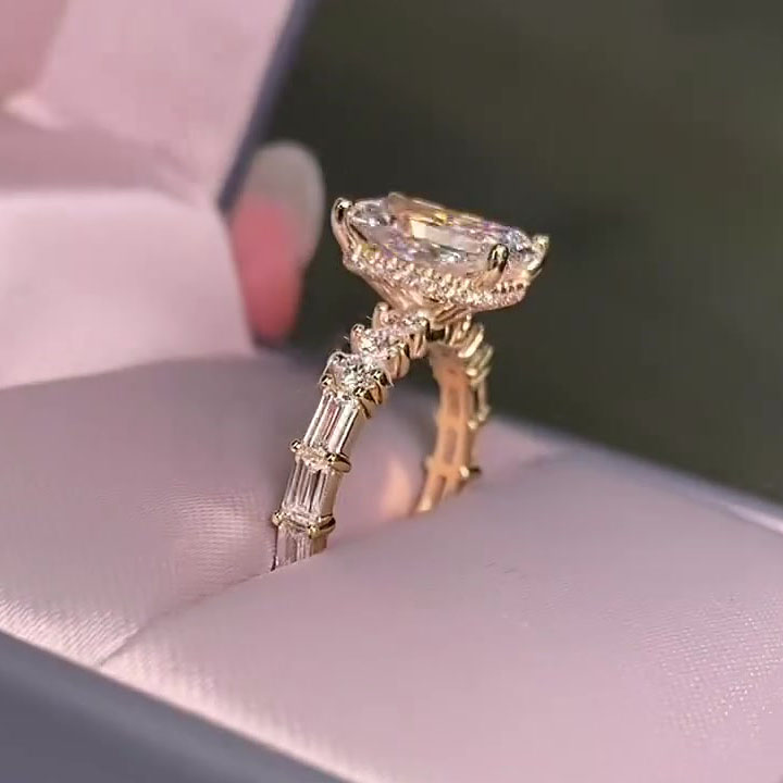 2ct Under Halo Emerald Cut White Sapphire Engagement Ring