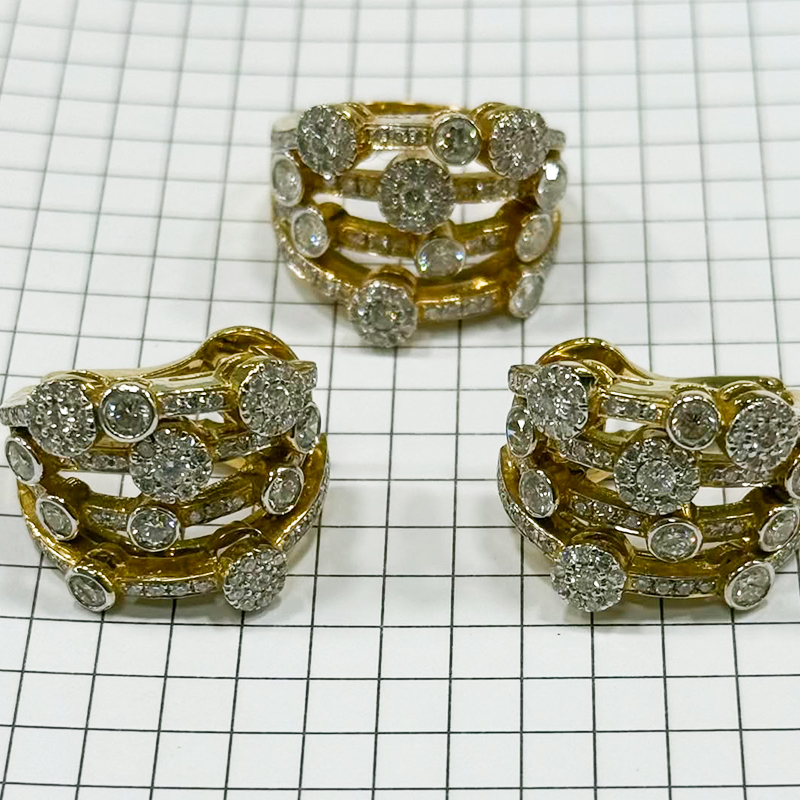 Multi Row 4.95ct Round Cut White Sapphire Ring&Earrings